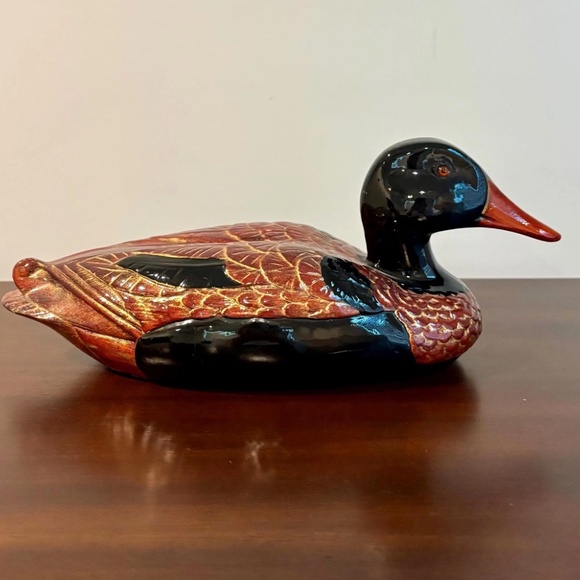 Vintage Handmade French Wooden Carved Lacquer Duck - Picture 3 of 10